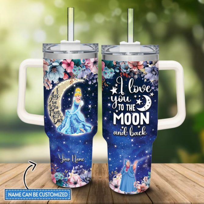 Cinderella Disney Princess Cartoon Custom Stanley Quencher 40Oz Stainless Steel Tumbler With Handle