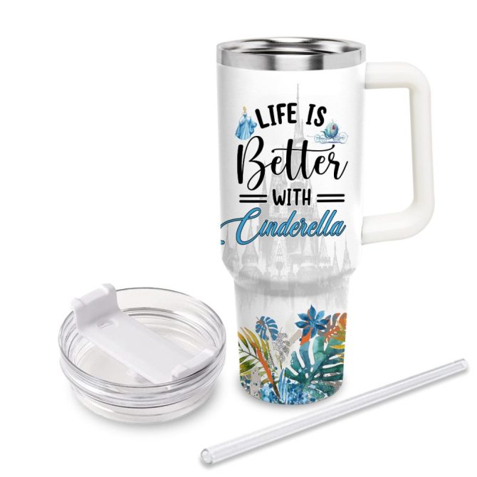 Cinderella Disney Princess Cartoon Custom Stanley Quencher 40Oz Stainless Steel Tumbler With Handle - Image 3