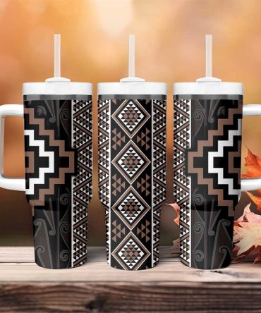 Classic Tukutuku Pattern Aotearoa Niho Taniwha And Puhoro Motifs Custom Stanley Quencher 40Oz Stainless Steel Tumbler With Handle