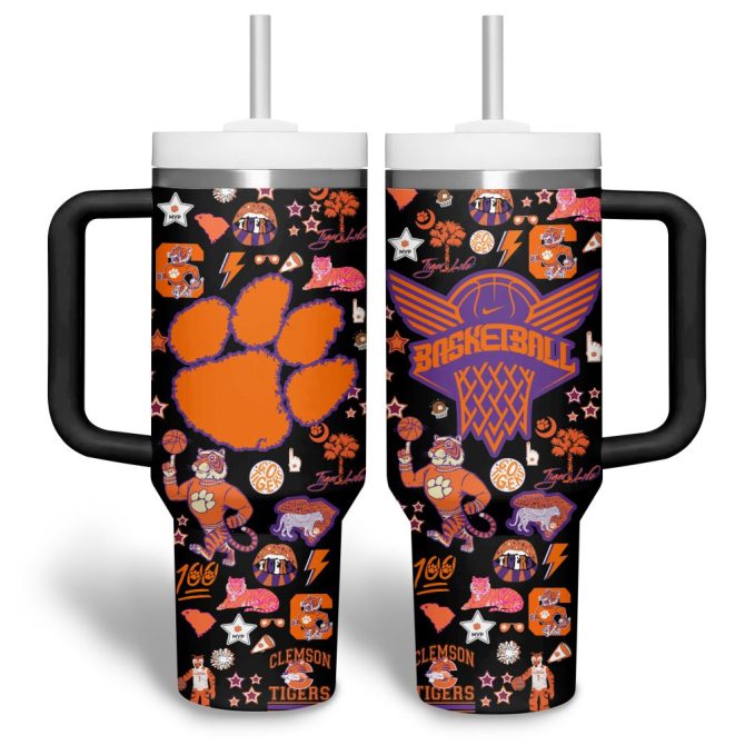 Clemson Tigers Basketball Ncaa Custom Stanley Quencher 40Oz Stainless Steel Tumbler - Image 5