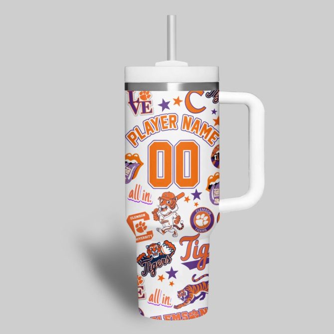Clemson Tigers Basketball Ncaa Custom Stanley Quencher 40Oz Stainless Steel Tumbler - Image 9