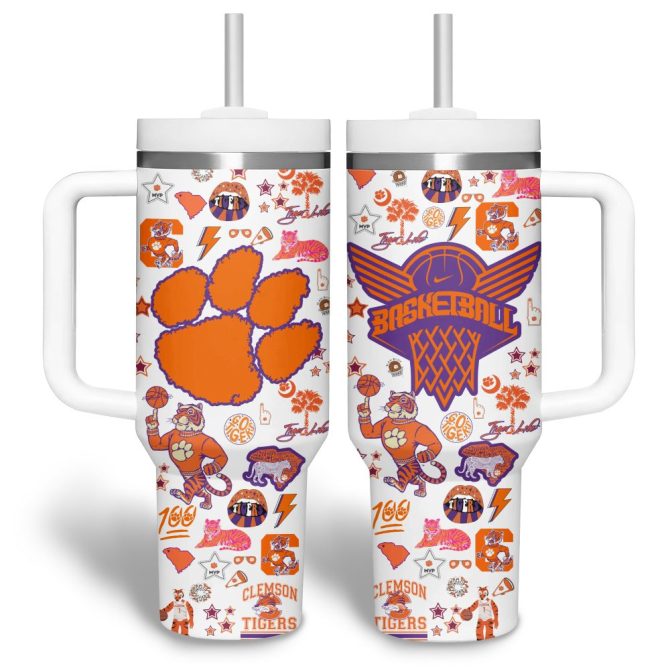 Clemson Tigers Basketball Ncaa Custom Stanley Quencher 40Oz Stainless Steel Tumbler - Image 9