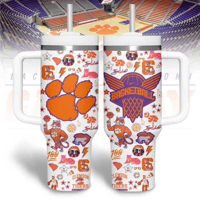 Clemson Tigers Basketball Ncaa Custom Stanley Quencher 40Oz Stainless Steel Tumbler - Image 3
