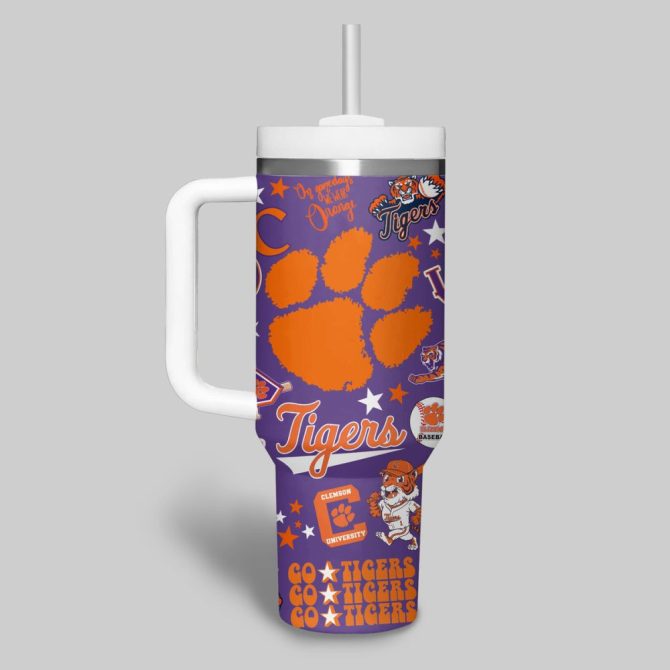Clemson Tigers Basketball Ncaa Custom Stanley Quencher 40Oz Stainless Steel Tumbler - Image 5