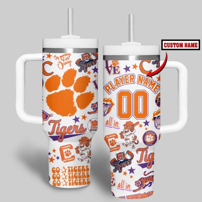 Clemson Tigers Basketball Ncaa Custom Stanley Quencher 40Oz Stainless Steel Tumbler