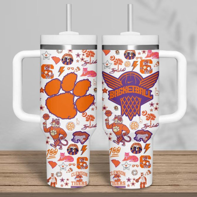 Clemson Tigers Basketball Ncaa Custom Stanley Quencher 40Oz Stainless Steel Tumbler - Image 8