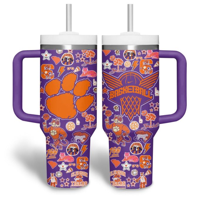 Clemson Tigers Basketball Ncaa Custom Stanley Quencher 40Oz Stainless Steel Tumbler - Image 7
