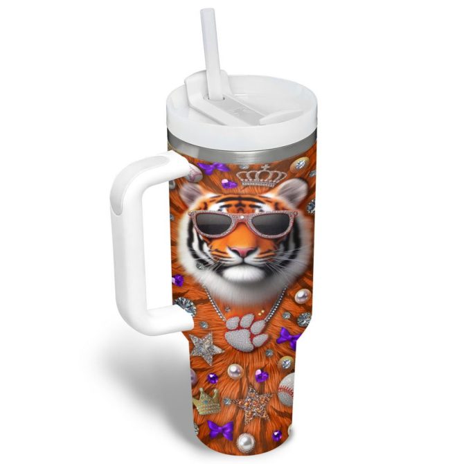 Clemson Tigers Basketball Ncaa Custom Stanley Quencher 40Oz Stainless Steel Tumbler - Image 3