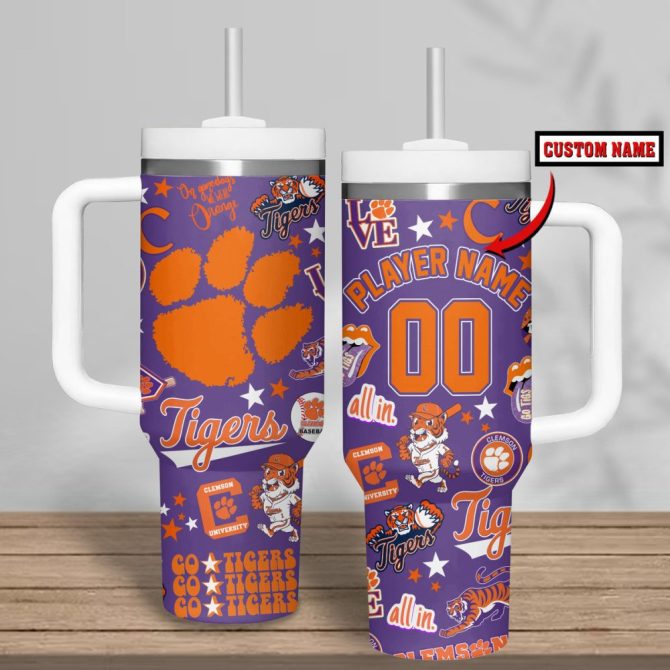 Clemson Tigers Basketball Ncaa Custom Stanley Quencher 40Oz Stainless Steel Tumbler - Image 4