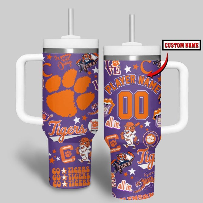 Clemson Tigers Basketball Ncaa Custom Stanley Quencher 40Oz Stainless Steel Tumbler - Image 3