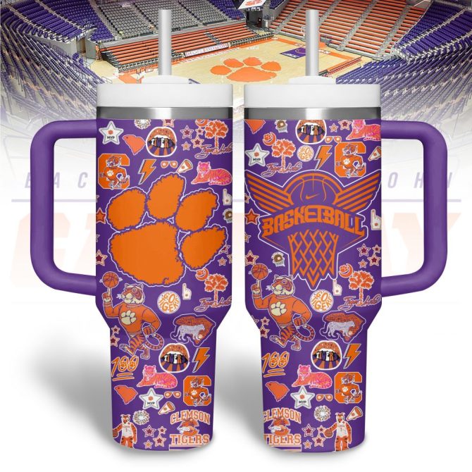 Clemson Tigers Basketball Ncaa Custom Stanley Quencher 40Oz Stainless Steel Tumbler - Image 2