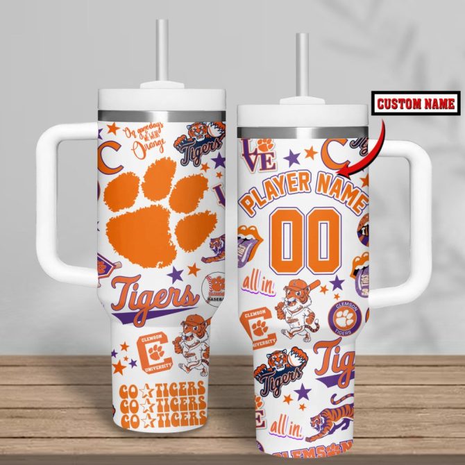 Clemson Tigers Basketball Ncaa Custom Stanley Quencher 40Oz Stainless Steel Tumbler - Image 7