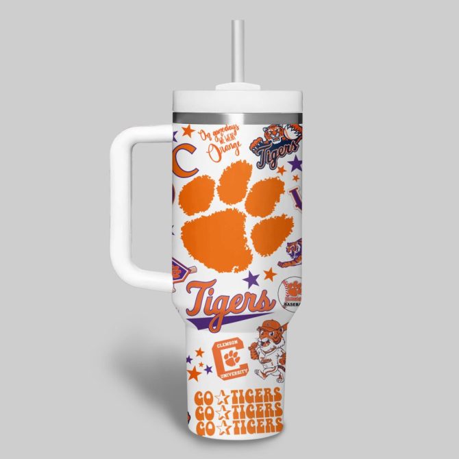 Clemson Tigers Basketball Ncaa Custom Stanley Quencher 40Oz Stainless Steel Tumbler - Image 8
