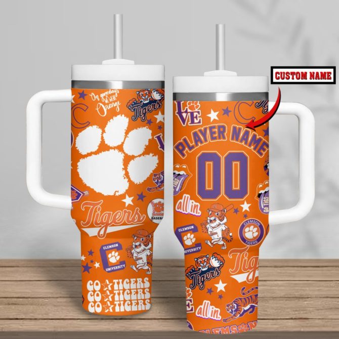 Clemson Tigers Basketball Ncaa Custom Stanley Quencher 40Oz Stainless Steel Tumbler - Image 10