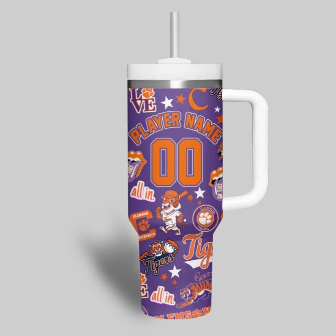 Clemson Tigers Basketball Ncaa Custom Stanley Quencher 40Oz Stainless Steel Tumbler - Image 6