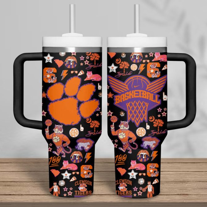 Clemson Tigers Basketball Ncaa Custom Stanley Quencher 40Oz Stainless Steel Tumbler - Image 4