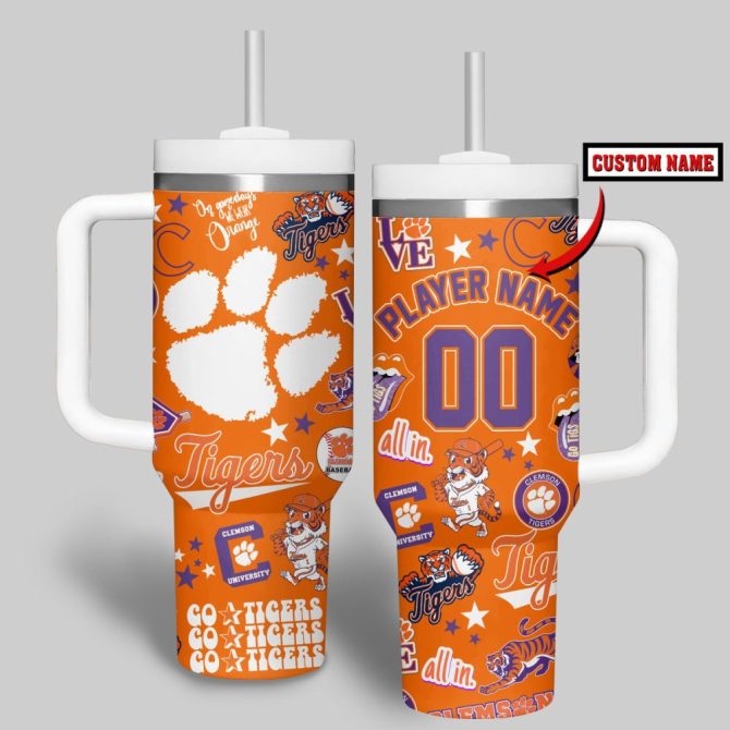 Clemson Tigers Basketball Ncaa Custom Stanley Quencher 40Oz Stainless Steel Tumbler - Image 2