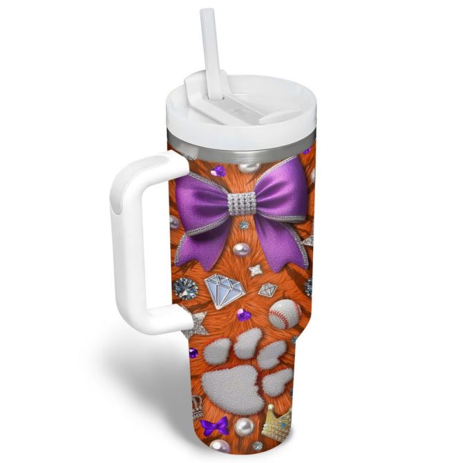 Clemson Tigers Basketball Ncaa Custom Stanley Quencher 40Oz Stainless Steel Tumbler - Image 2