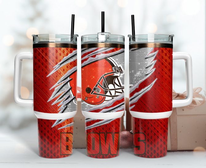 Cleveland Browns Nfl Custom Stanley Quencher 40Oz Stainless Steel Tumbler With Handle