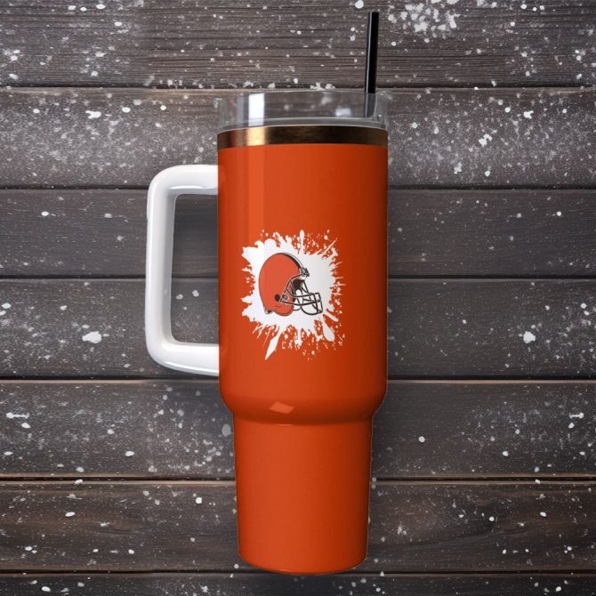 Cleveland Browns Nfl Custom Stanley Quencher 40Oz Stainless Steel Tumbler With Handle - Image 2