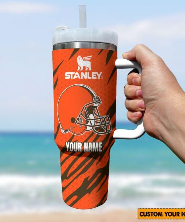 Cleveland Browns Nfl Custom Stanley Quencher 40Oz Stainless Steel Tumbler With Handle