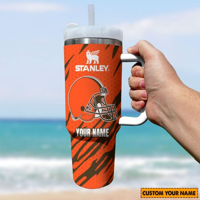 Cleveland Browns Nfl Custom Stanley Quencher 40Oz Stainless Steel Tumbler With Handle