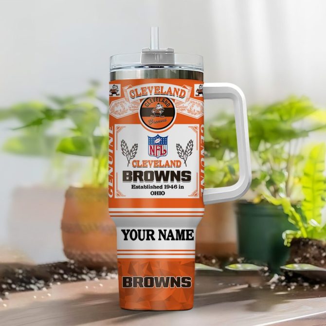 Cleveland Browns Nfl Custom Stanley Quencher 40Oz Stainless Steel Tumbler With Handle - Image 2