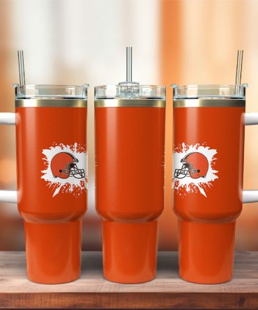 Cleveland Browns Nfl Custom Stanley Quencher 40Oz Stainless Steel Tumbler With Handle
