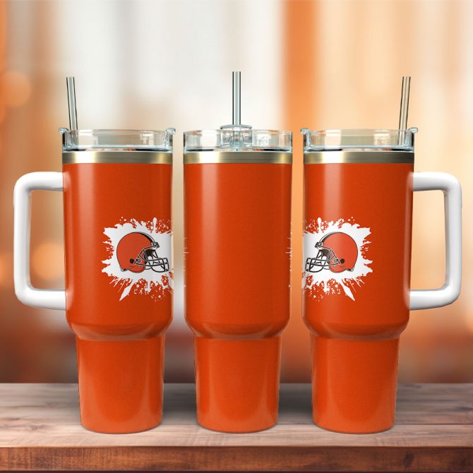 Cleveland Browns Nfl Custom Stanley Quencher 40Oz Stainless Steel Tumbler With Handle