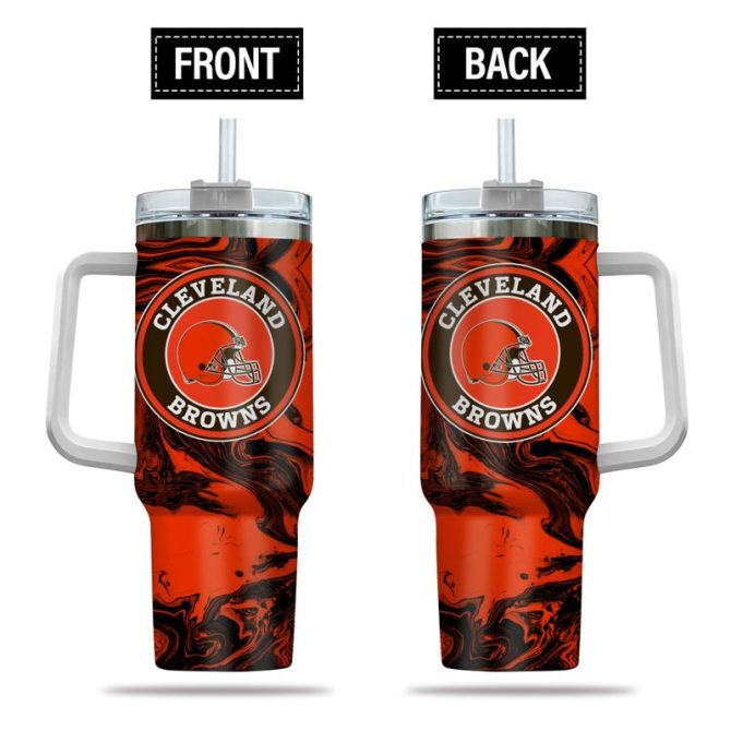 Cleveland Browns Nfl Custom Stanley Quencher 40Oz Stainless Steel Tumbler With Handle
