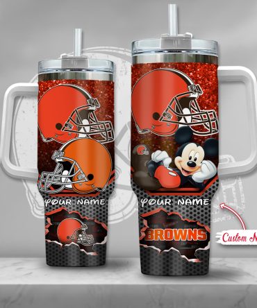 Cleveland Browns Nfl Custom Stanley Quencher 40Oz Stainless Steel Tumbler With Handle