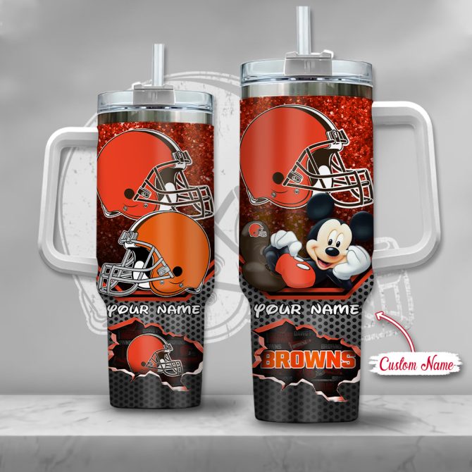 Cleveland Browns Nfl Custom Stanley Quencher 40Oz Stainless Steel Tumbler With Handle