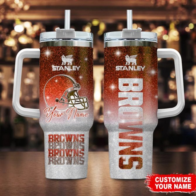 Cleveland Browns Nfl Custom Stanley Quencher 40Oz Stainless Steel Tumbler With Handle