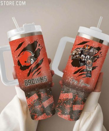 Cleveland Browns Nfl Custom Stanley Quencher 40Oz Stainless Steel Tumbler With Handle