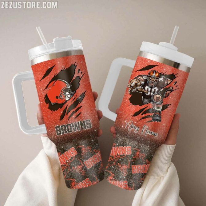 Cleveland Browns Nfl Custom Stanley Quencher 40Oz Stainless Steel Tumbler With Handle