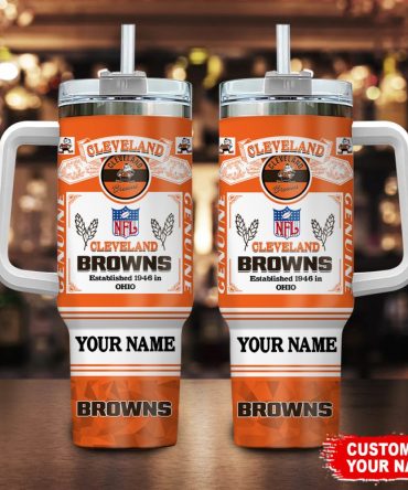 Cleveland Browns Nfl Custom Stanley Quencher 40Oz Stainless Steel Tumbler With Handle