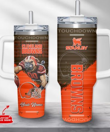 Cleveland Browns Nfl Custom Stanley Quencher 40Oz Stainless Steel Tumbler With Handle