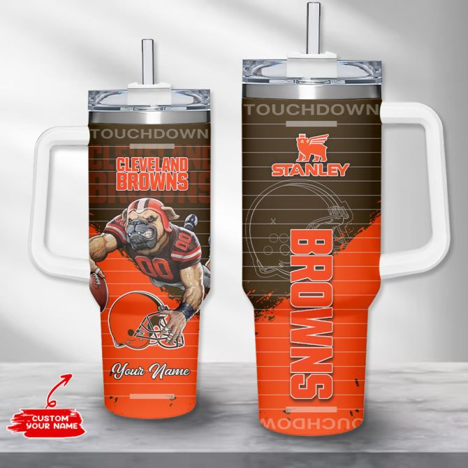 Cleveland Browns Nfl Custom Stanley Quencher 40Oz Stainless Steel Tumbler With Handle