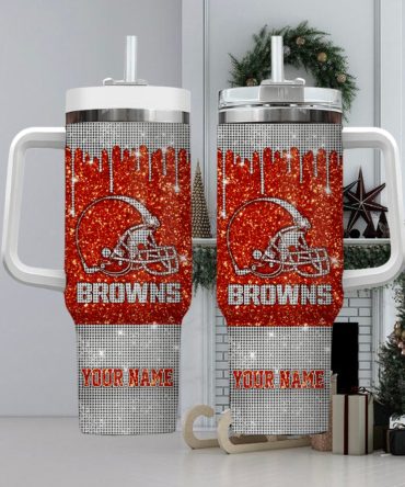 Cleveland Browns Nfl Custom Stanley Quencher 40Oz Stainless Steel Tumbler With Handle