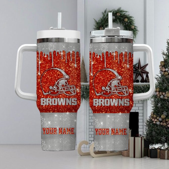 Cleveland Browns Nfl Custom Stanley Quencher 40Oz Stainless Steel Tumbler With Handle