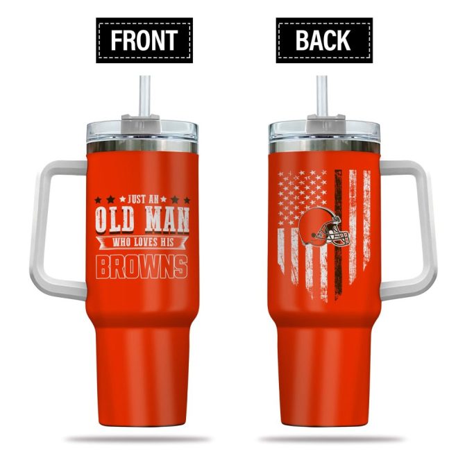 Cleveland Browns Nfl Custom Stanley Quencher 40Oz Stainless Steel Tumbler With Handle