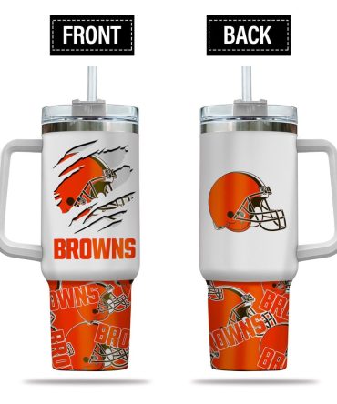 Cleveland Browns Nfl Custom Stanley Quencher 40Oz Stainless Steel Tumbler With Handle