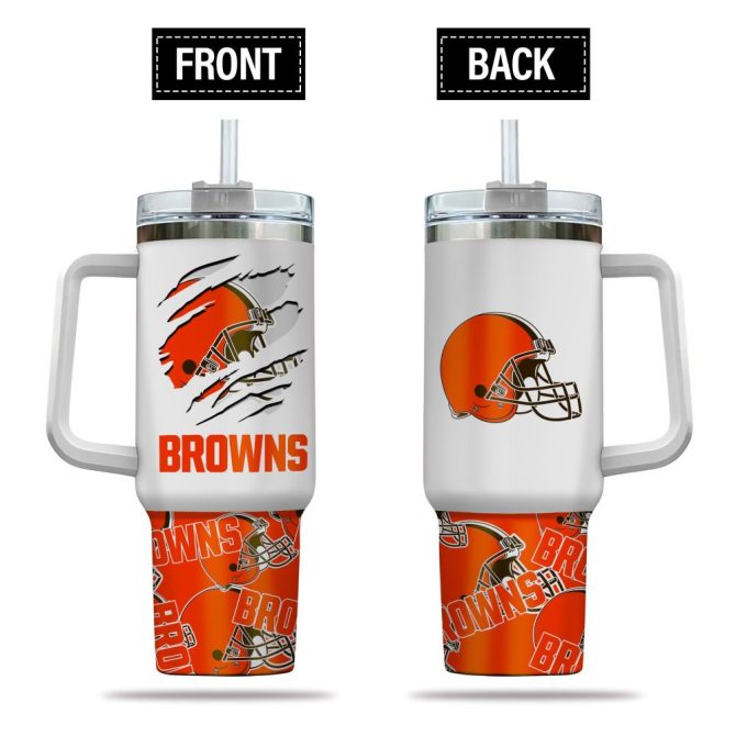Cleveland Browns Nfl Custom Stanley Quencher 40Oz Stainless Steel Tumbler With Handle