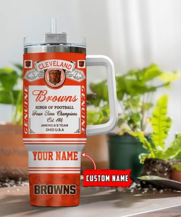 Cleveland Browns Nfl Custom Stanley Quencher 40Oz Stainless Steel Tumbler With Handle