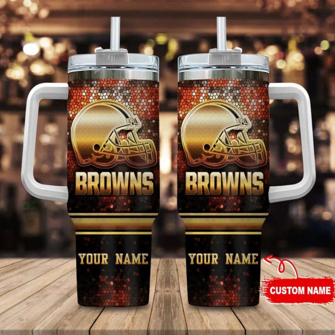 Cleveland Browns Nfl Custom Stanley Quencher 40Oz Stainless Steel Tumbler With Handle