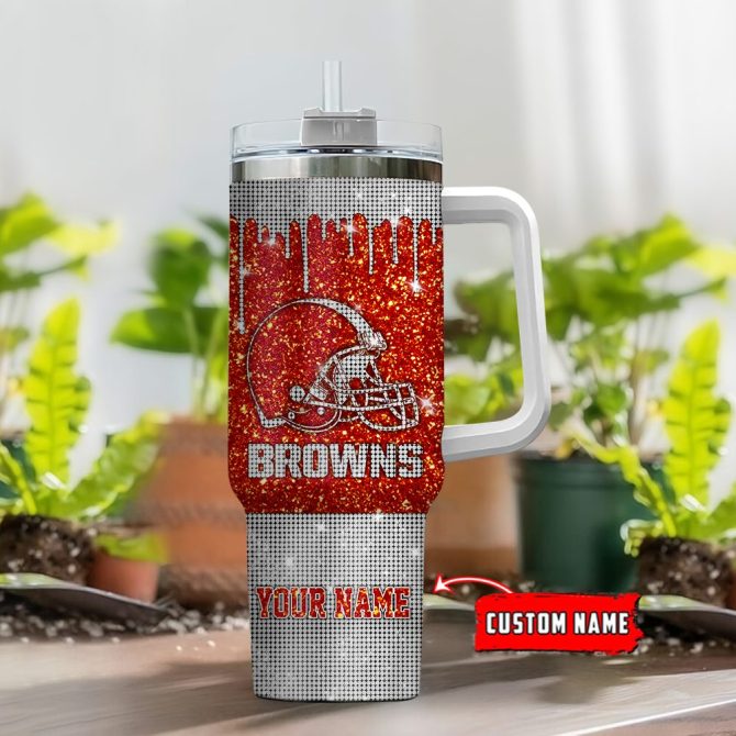Cleveland Browns Nfl Glitter Custom Stanley Quencher 40Oz Stainless Steel Tumbler With Handle - Image 2