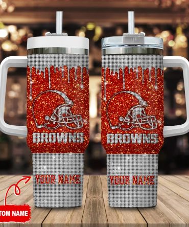 Cleveland Browns Nfl Glitter Custom Stanley Quencher 40Oz Stainless Steel Tumbler With Handle
