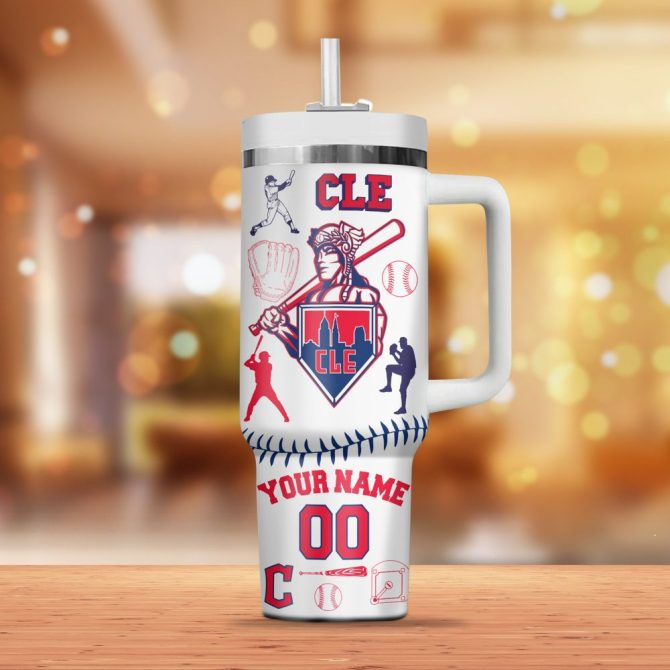 Cleveland Guardians Mlb Custom Stanley Quencher 40Oz Stainless Steel Tumbler - Image 3