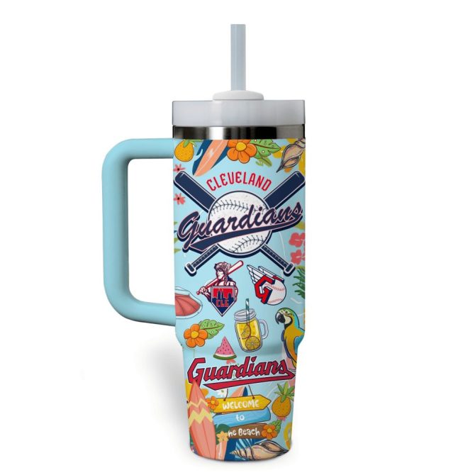 Cleveland Guardians Mlb Custom Stanley Quencher 40Oz Stainless Steel Tumbler With Handle - Image 3