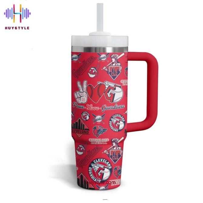 Cleveland Guardians Mlb Custom Stanley Quencher 40Oz Stainless Steel Tumbler With Handle - Image 3